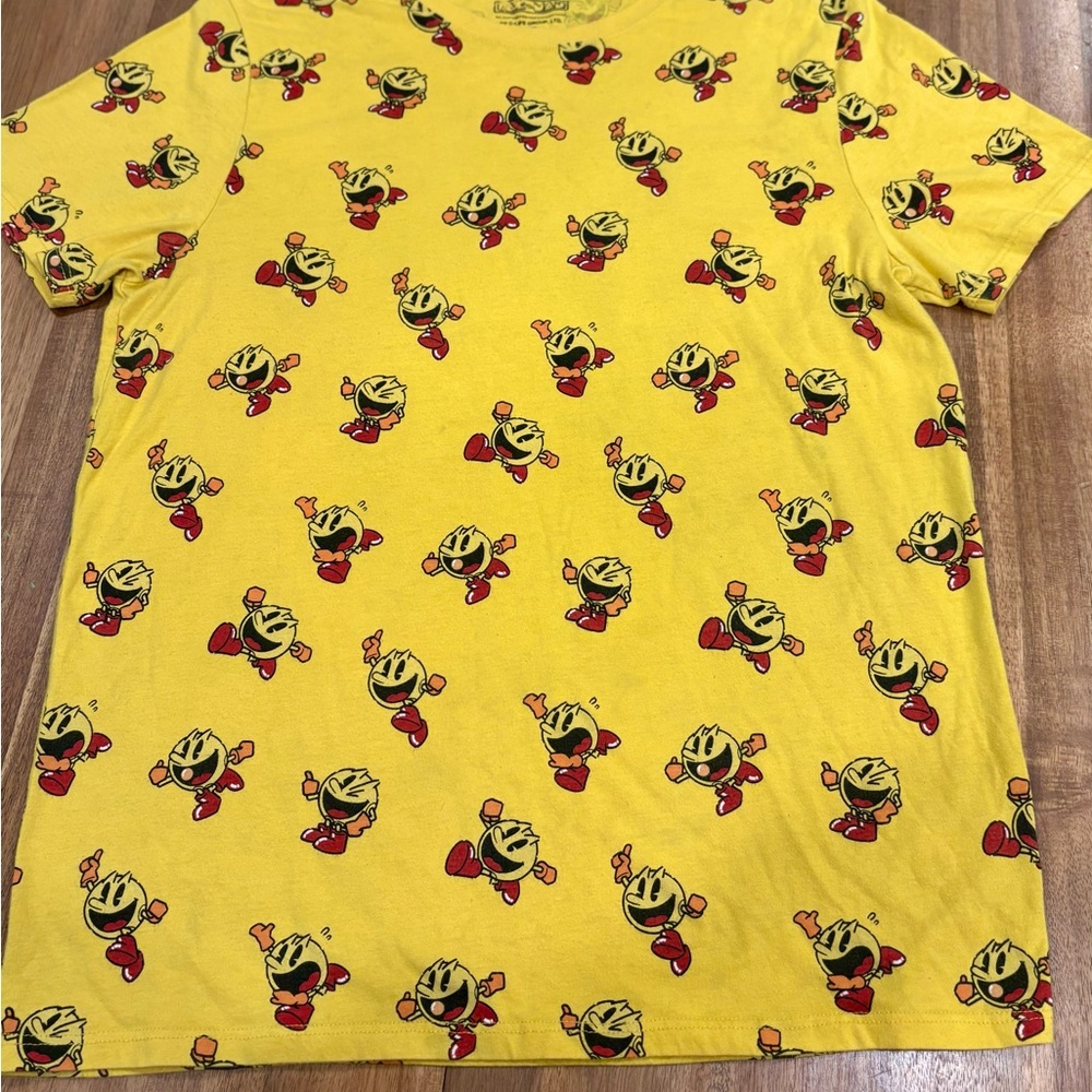 Y2K Pac-Man All Over Print Yellow Graphic Tee - Size Large